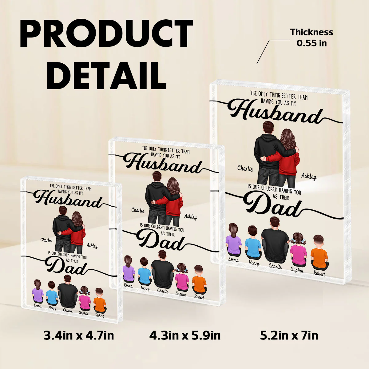 To My Husband Couple, Dad & Kids Personalized Acrylic Block, gift for Husband - Image 9