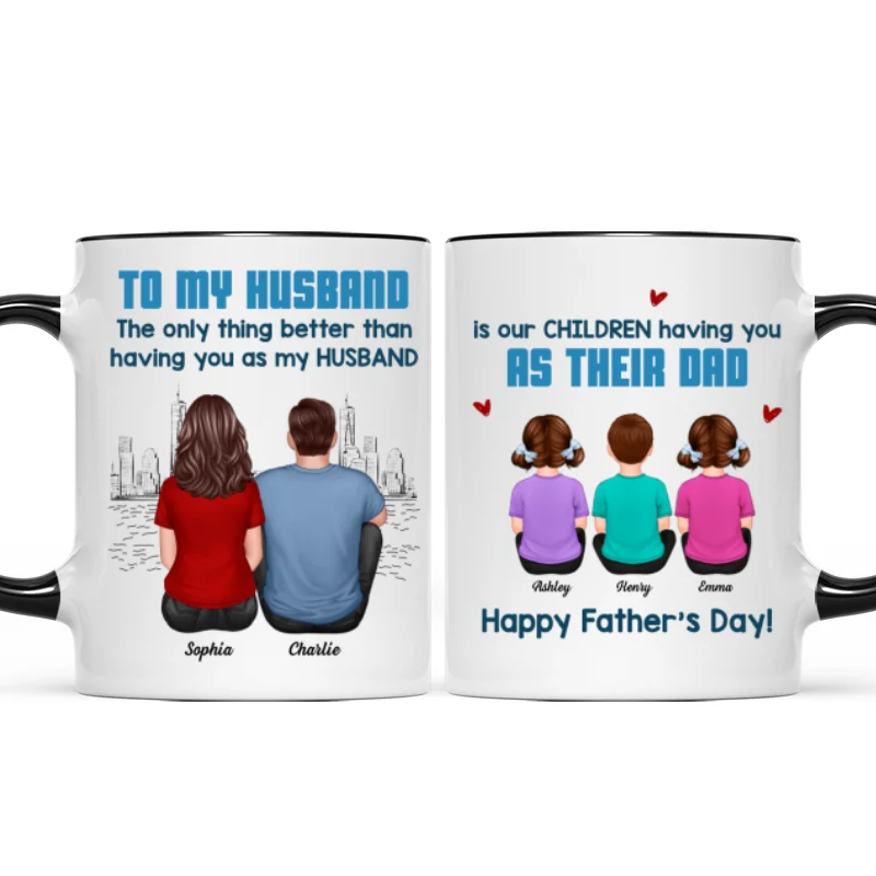 To My Husband Our Children Having You As Their Dad Blue Tone Personalized Mug, Father's Day Gift - Image 8