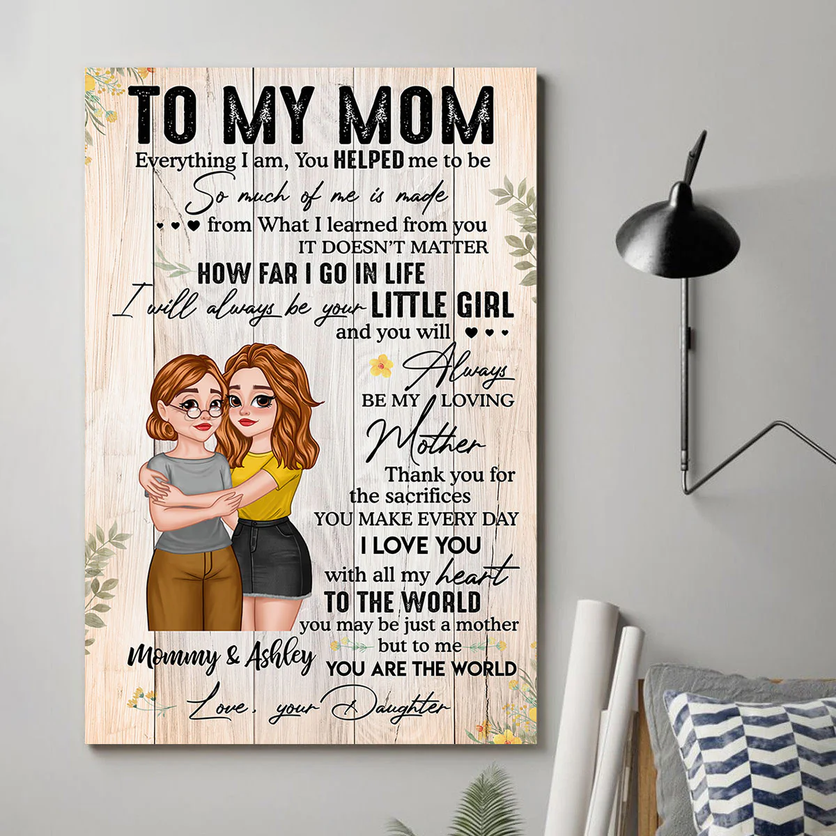 To My Mom Cartoon Hugging Mother Daughter Personalized Vertical Poster - Image 3