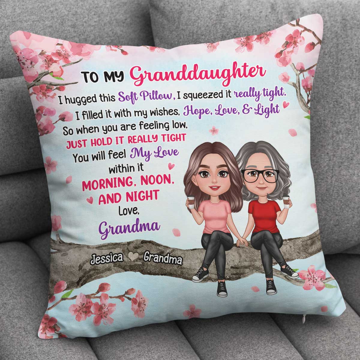 To My Mom Daughter Granddaughter Sitting On Pink Tree Personalized Pillow - Image 4