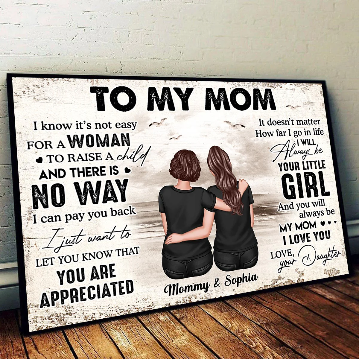 To My Mom From Daughter Retro Beach Landscape Personalized Horizontal Poster - Image 2