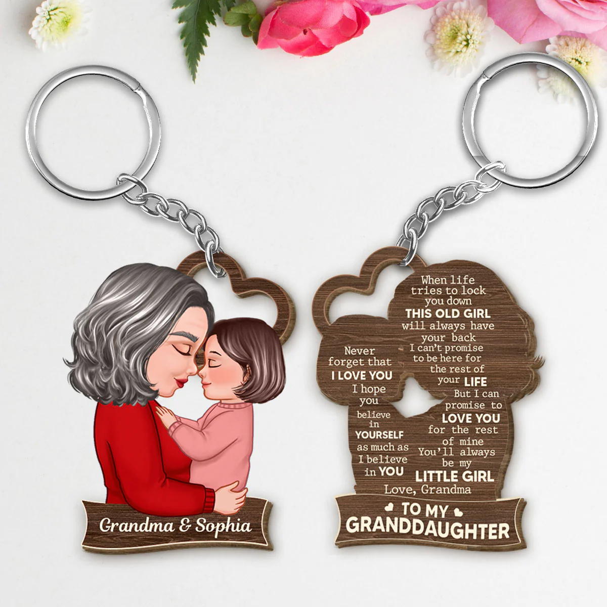 To My Mom Grandma Son Daughter Grandson Granddaughter Personalized Wooden Keychain