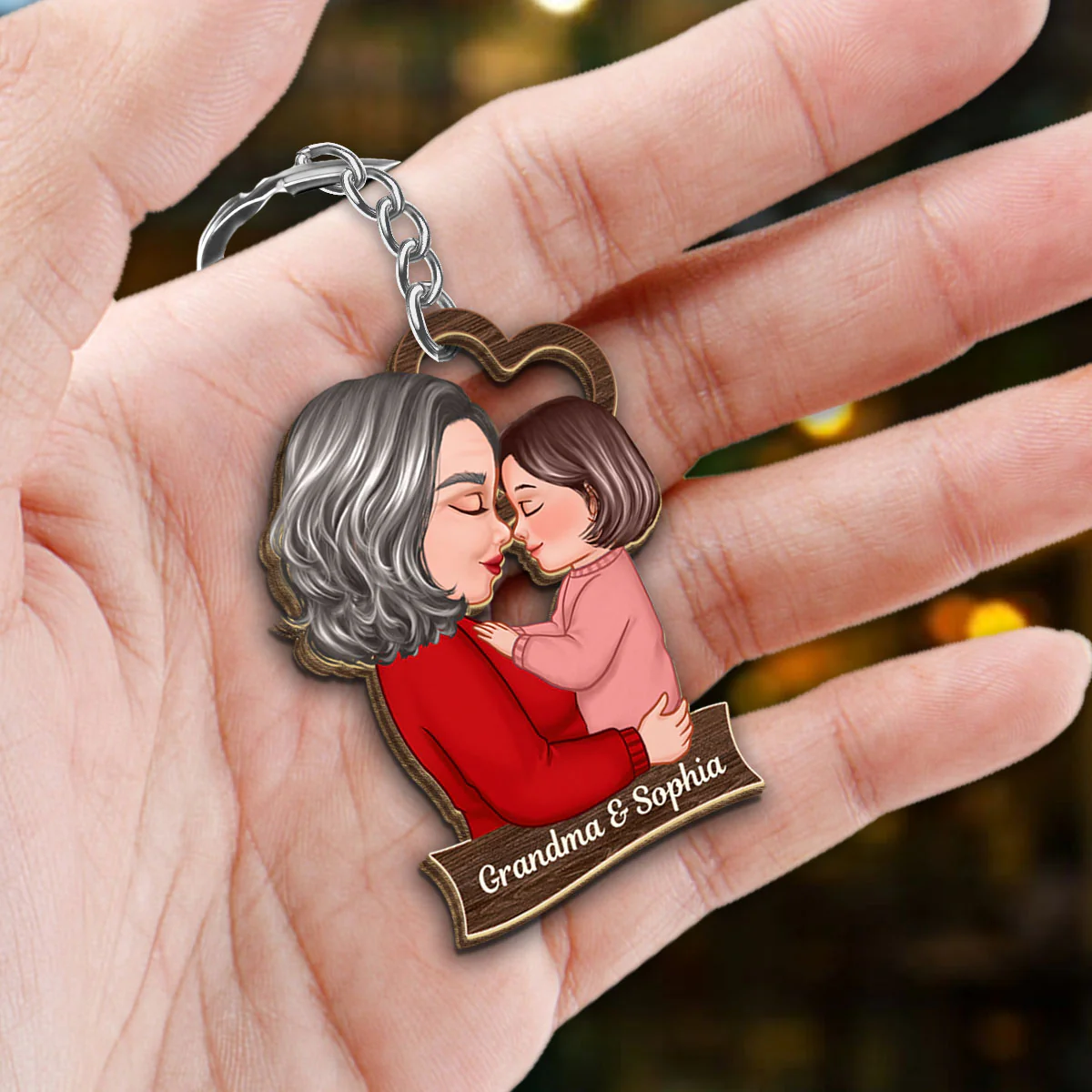 To My Mom Grandma Son Daughter Grandson Granddaughter Personalized Wooden Keychain - Image 2