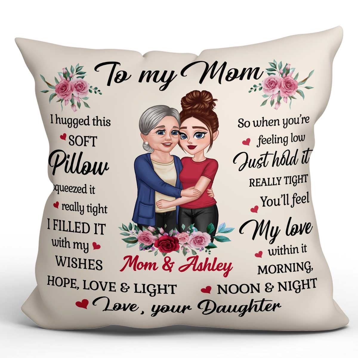 To My Mom Hugging Mother Daughter Gift For Mom Personalized Pillow