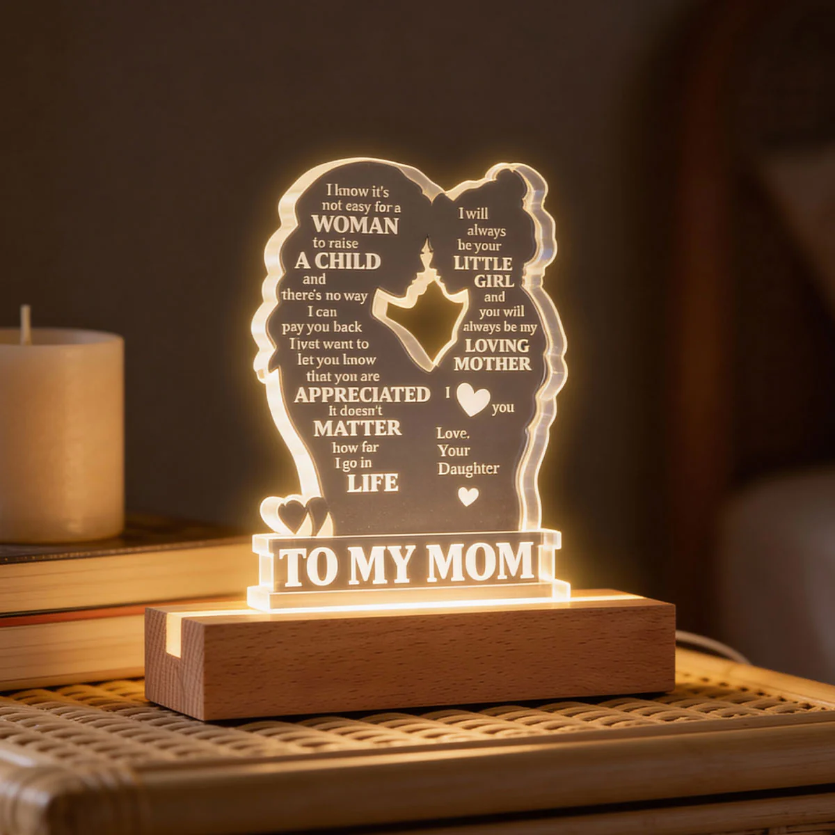 To My Mom - Personalized Acrylic Block LED Night Light - Heartfelt Gift For Mom, Grandma - Image 2