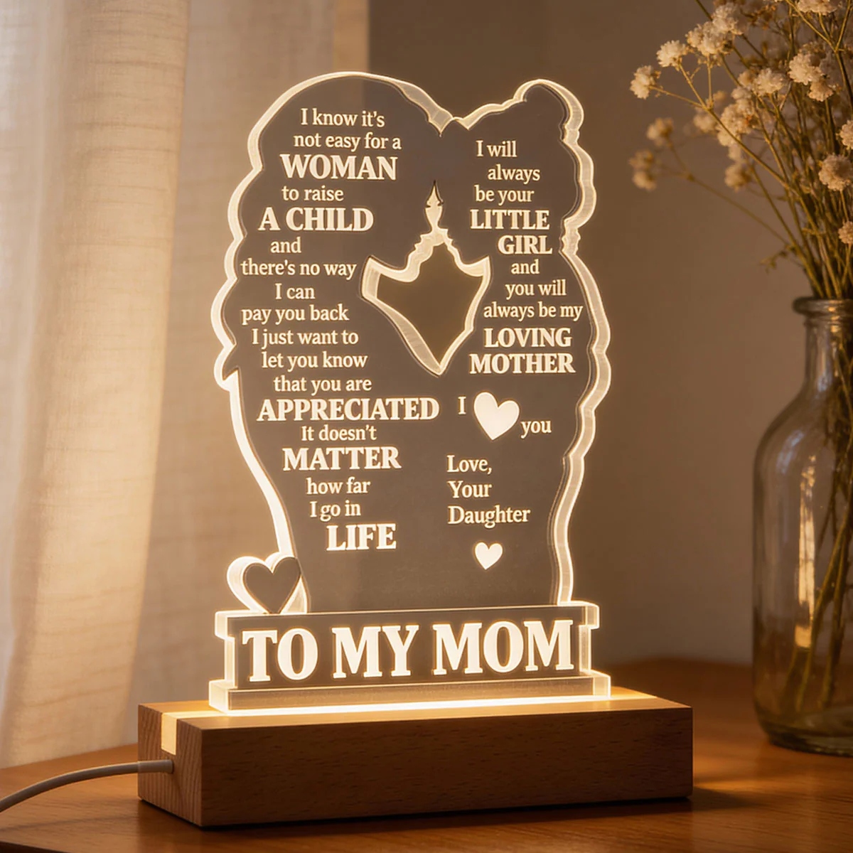 To My Mom - Personalized Acrylic Block LED Night Light - Heartfelt Gift For Mom, Grandma - Image 3
