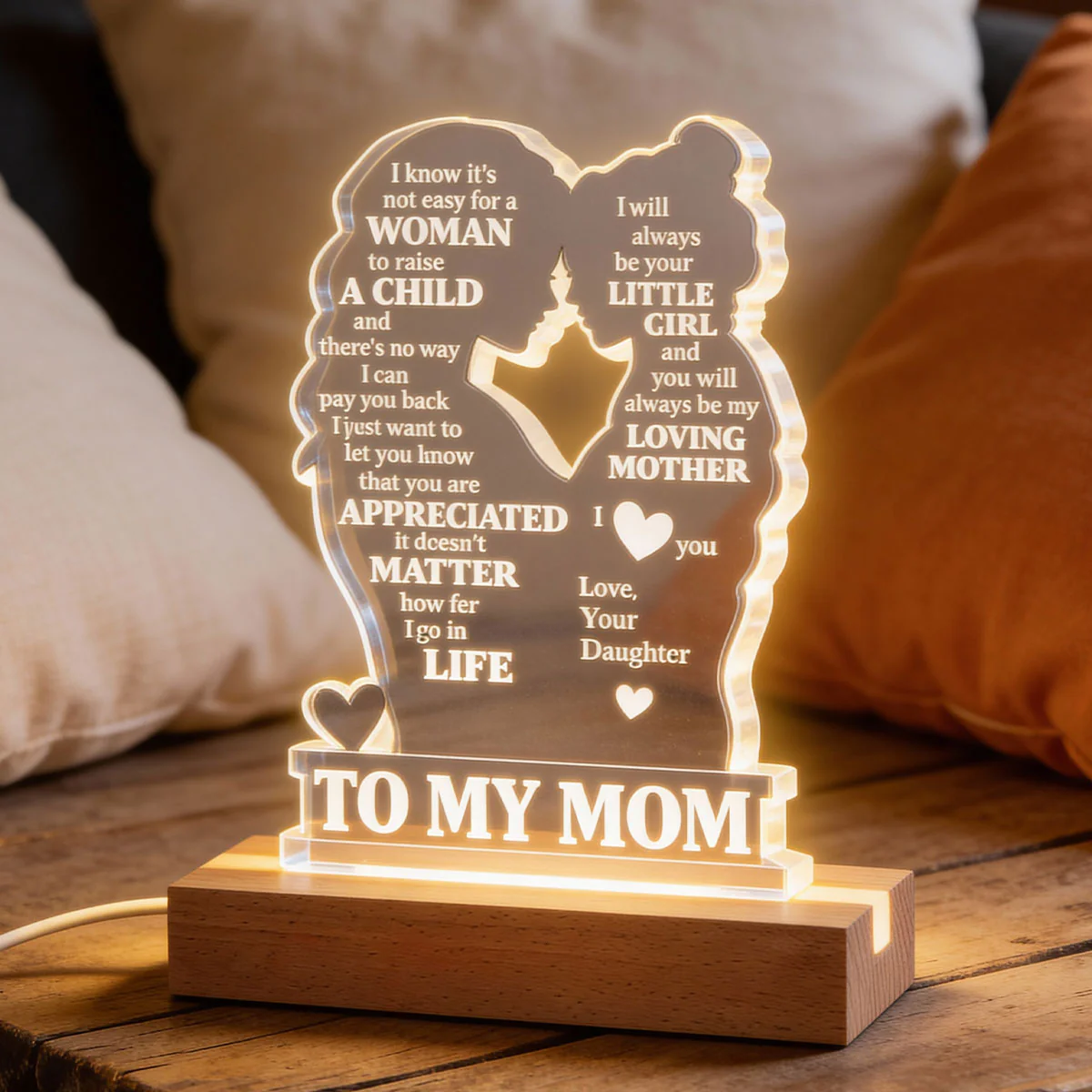 To My Mom - Personalized Acrylic Block LED Night Light - Heartfelt Gift For Mom, Grandma - Image 4