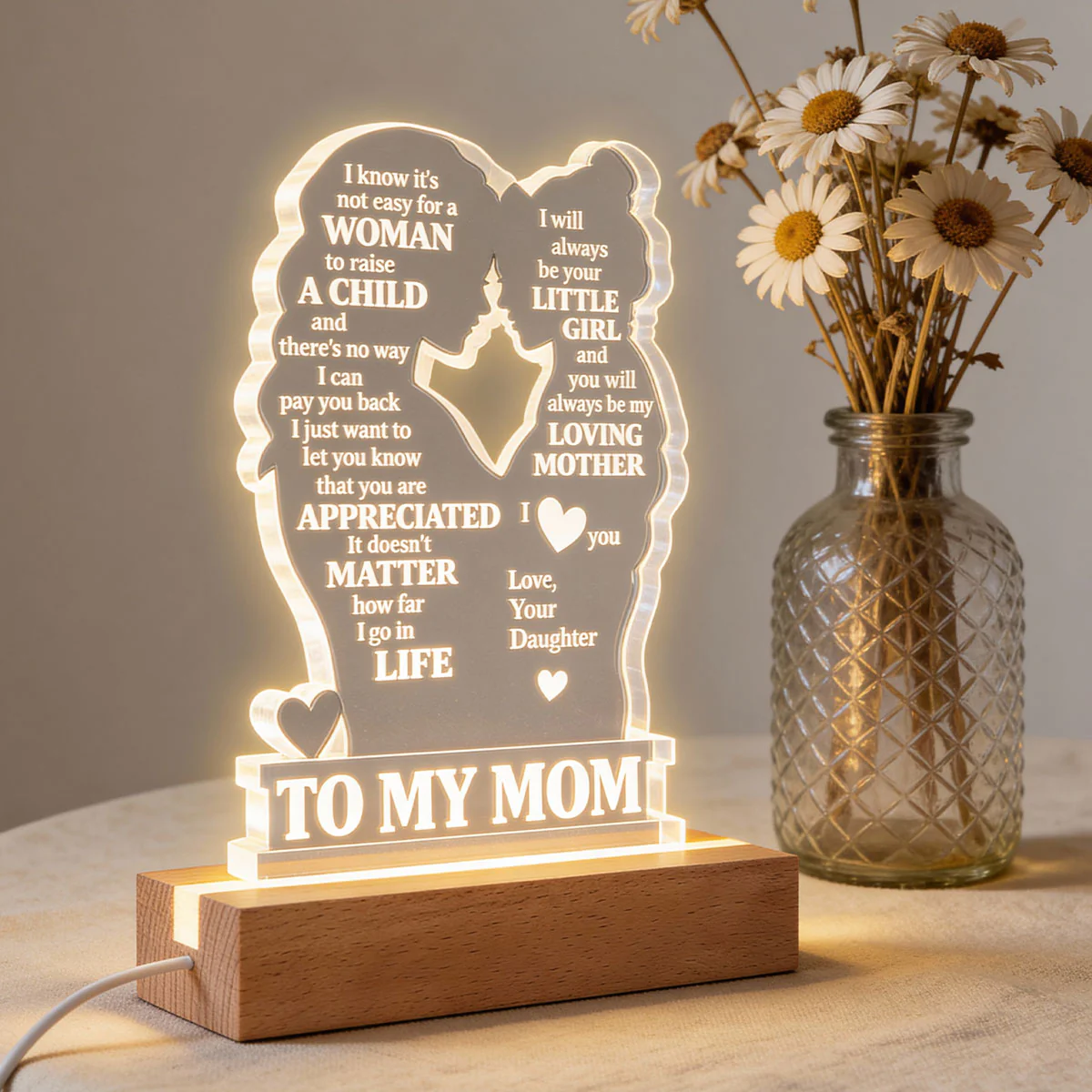 To My Mom - Personalized Acrylic Block LED Night Light - Heartfelt Gift For Mom, Grandma - Image 5