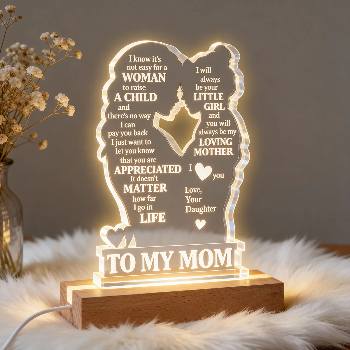 To My Mom - Personalized Acrylic Block LED Night Light - Heartfelt Gift For Mom, Grandma - Image 6