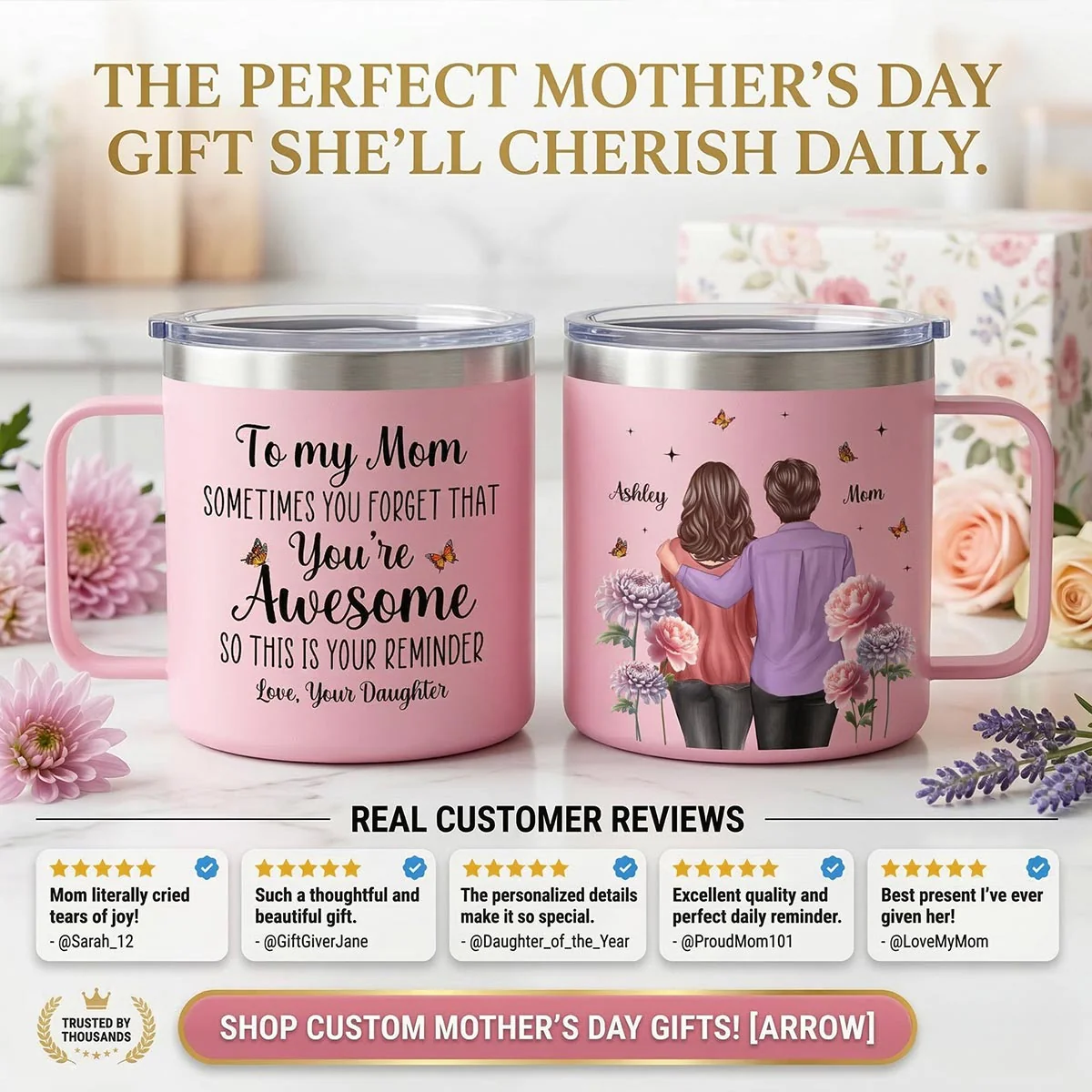 To My Mom You're Awesome Birth Flower - Personalized Stainless Steel Tumbler With Handle - Mother's Day Gift For Mom From Daughter - Image 11