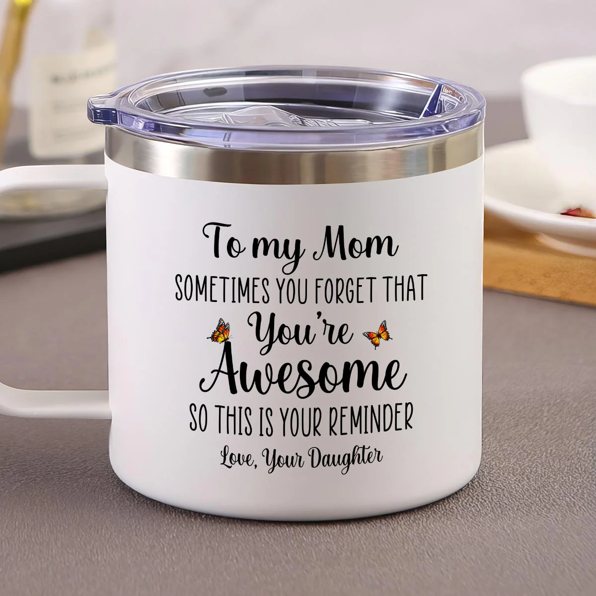 To My Mom You're Awesome Birth Flower - Personalized Stainless Steel Tumbler With Handle - Mother's Day Gift For Mom From Daughter - Image 6
