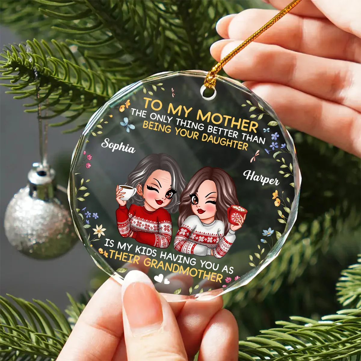 To My Mother Gift From Daughter My Kids Having You As Grandmother Personalized Glass Ornament - Image 2