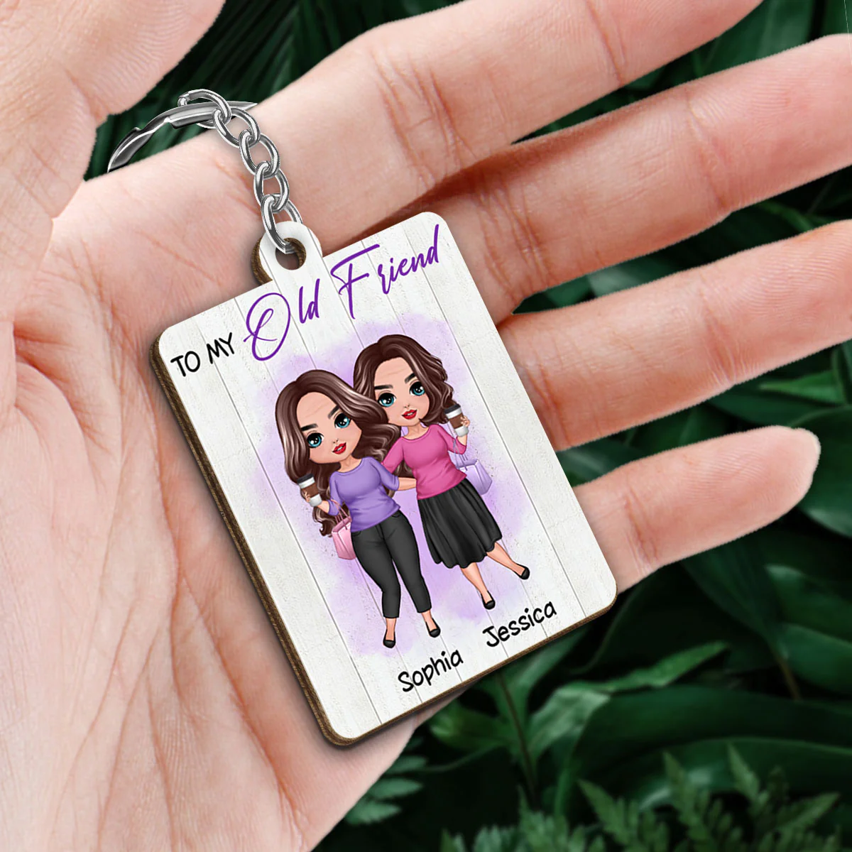 To My Old Friend Doll Bestie Personalized Wooden Keychain - Image 2