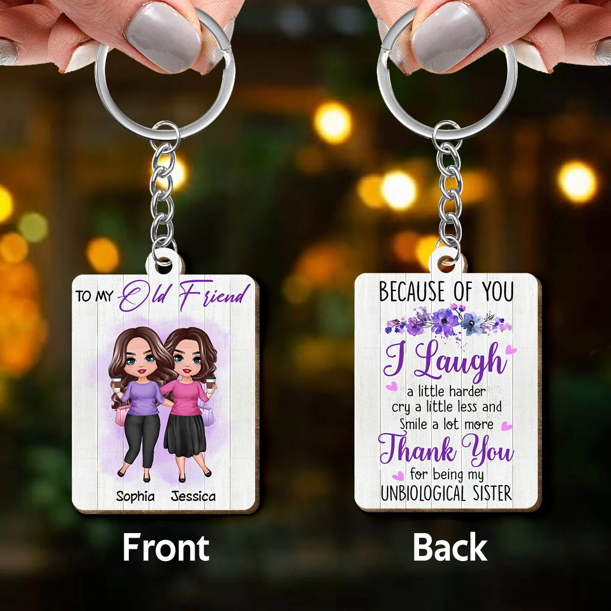 To My Old Friend Doll Bestie Personalized Wooden Keychain - Image 3