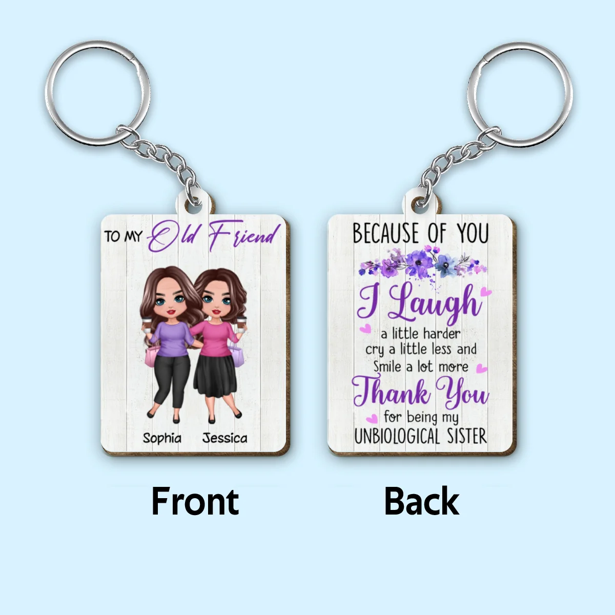 To My Old Friend Doll Bestie Personalized Wooden Keychain - Image 4