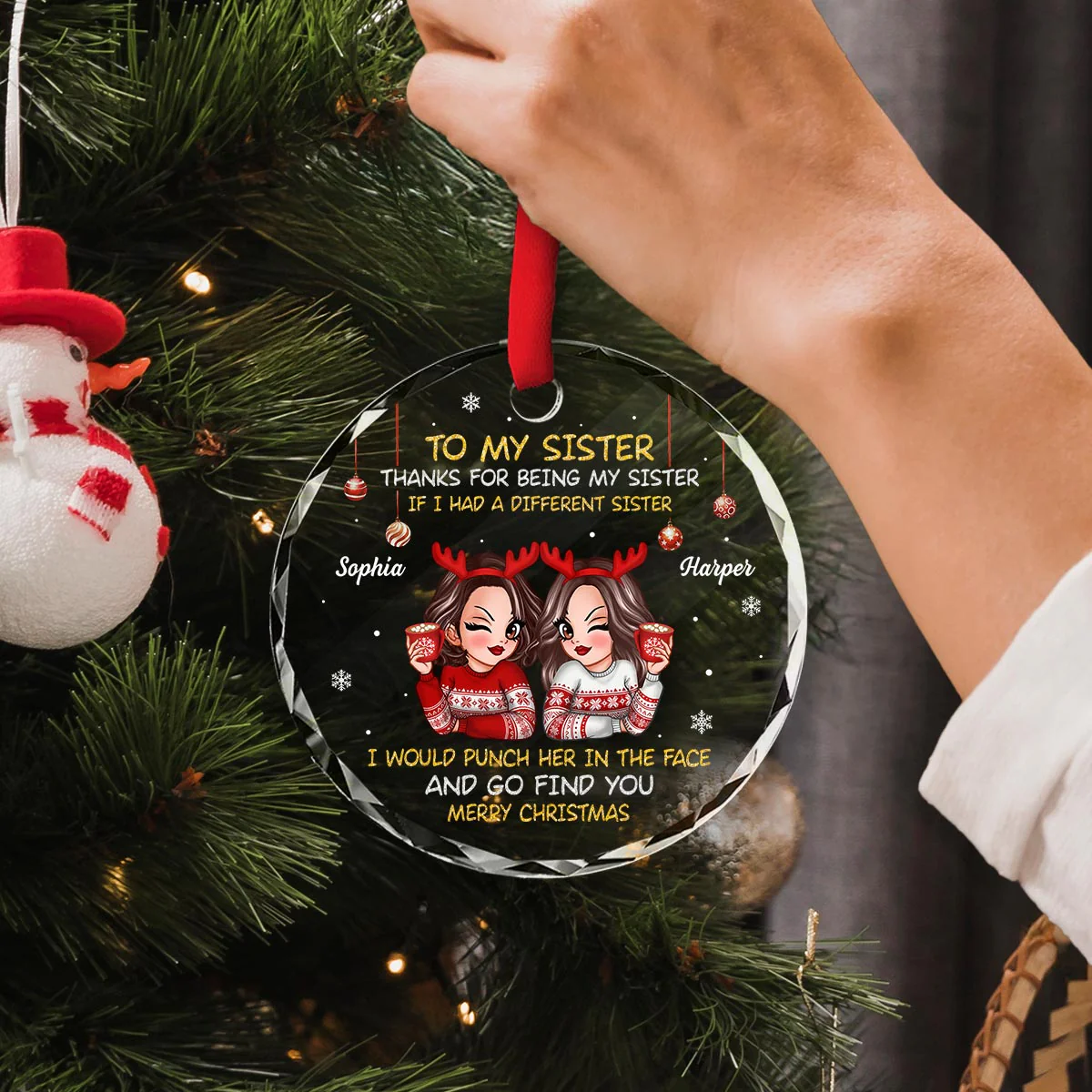 To My Sister Brother Merry Christmas Personalized Glass Ornament, Christmas Gift For Sisters, Brothers - Image 5