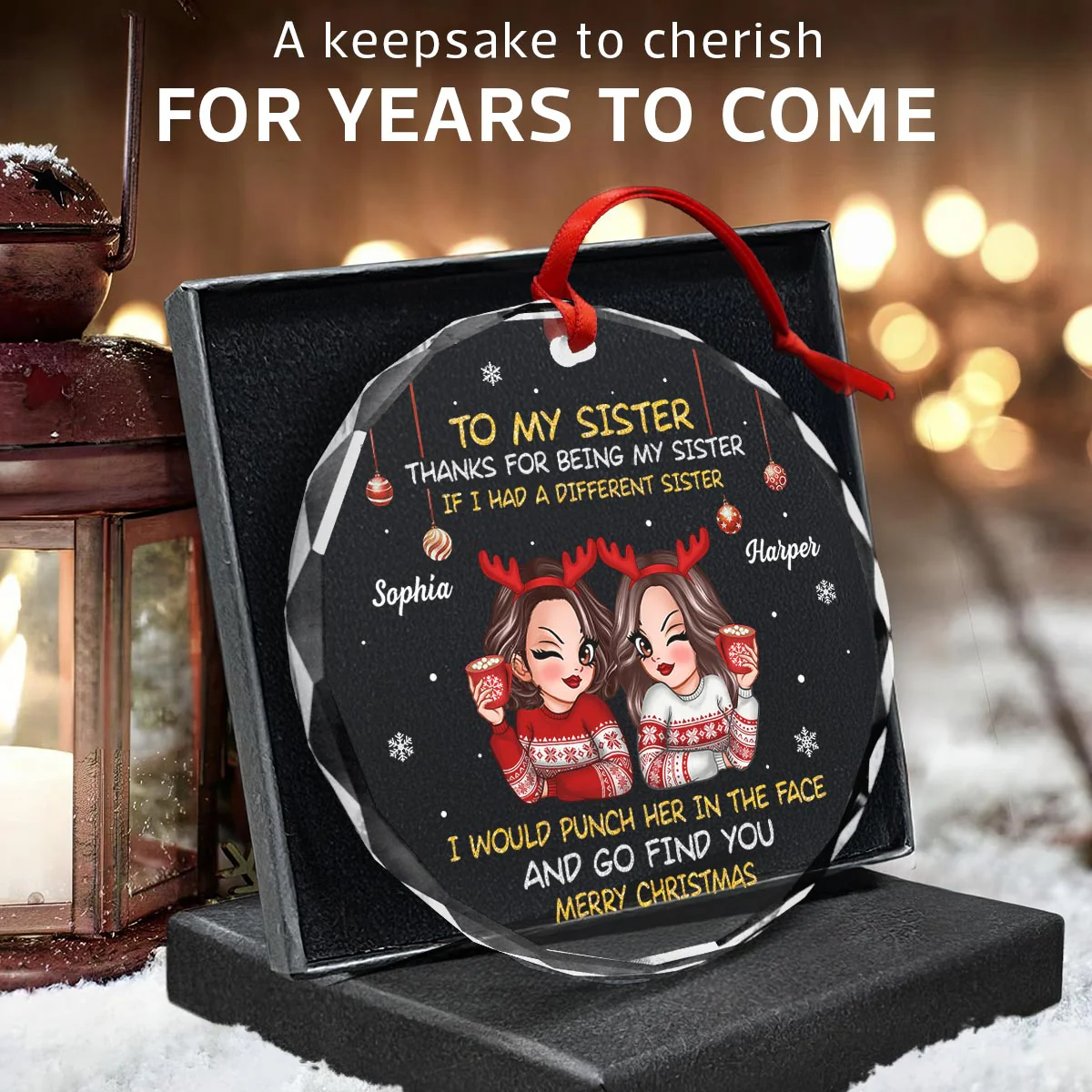 To My Sister Brother Merry Christmas Personalized Glass Ornament, Christmas Gift For Sisters, Brothers - Image 6