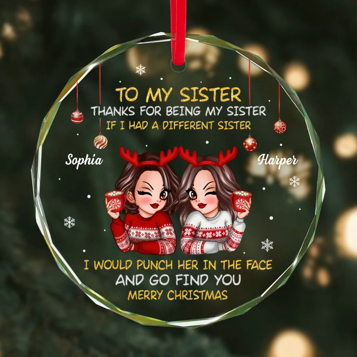 To My Sister Brother Merry Christmas Personalized Glass Ornament, Christmas Gift For Sisters, Brothers - Image 8