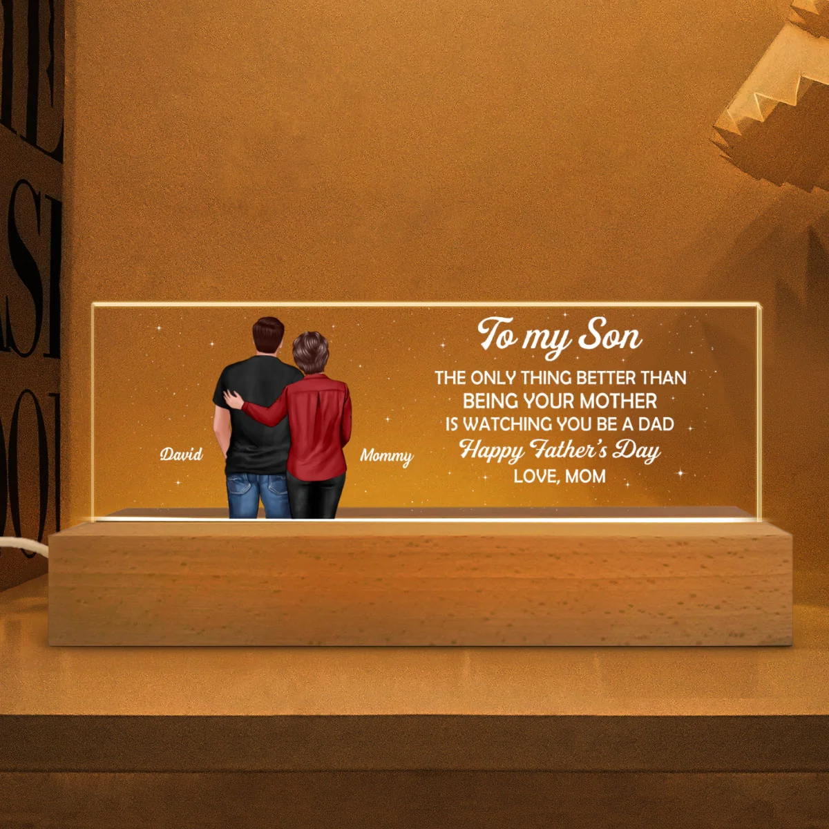To My Son From Mom Happy Father‘s Day Back View Personalized Acrylic Block LED Night Light - Image 7