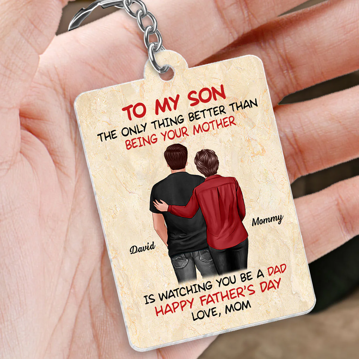 From Mom To Son Happy Father's Day Personalized Acrylic Keychain, Heartfelt Father's Day Gift For Son - Image 3