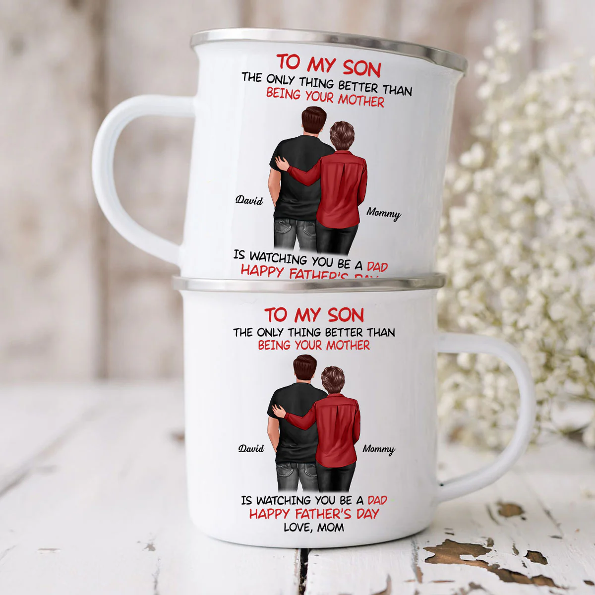 To My Son From Mom Happy Father‘s Day Back View Personalized Campfire Mug - Image 3