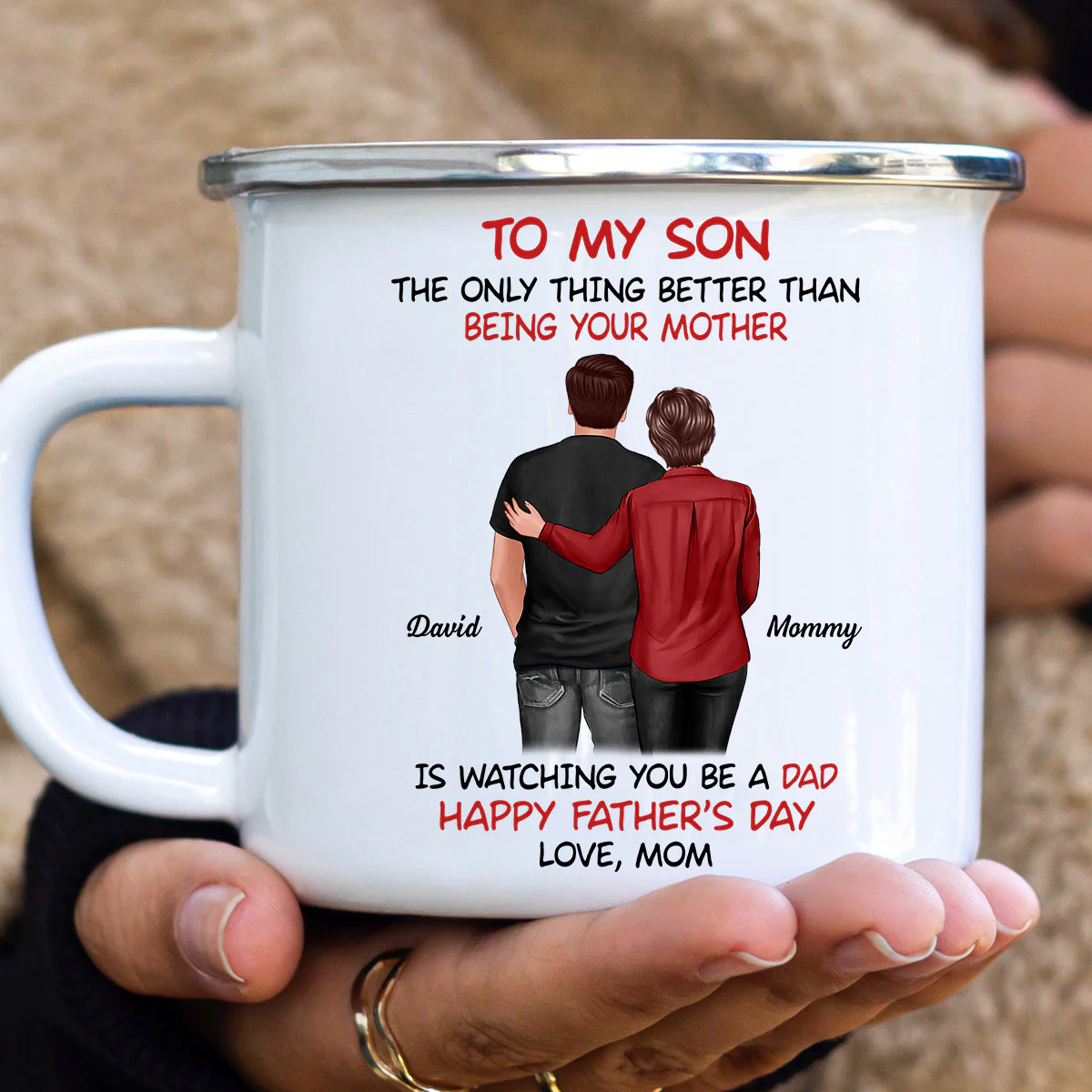 To My Son From Mom Happy Father‘s Day Back View Personalized Campfire Mug - Image 4