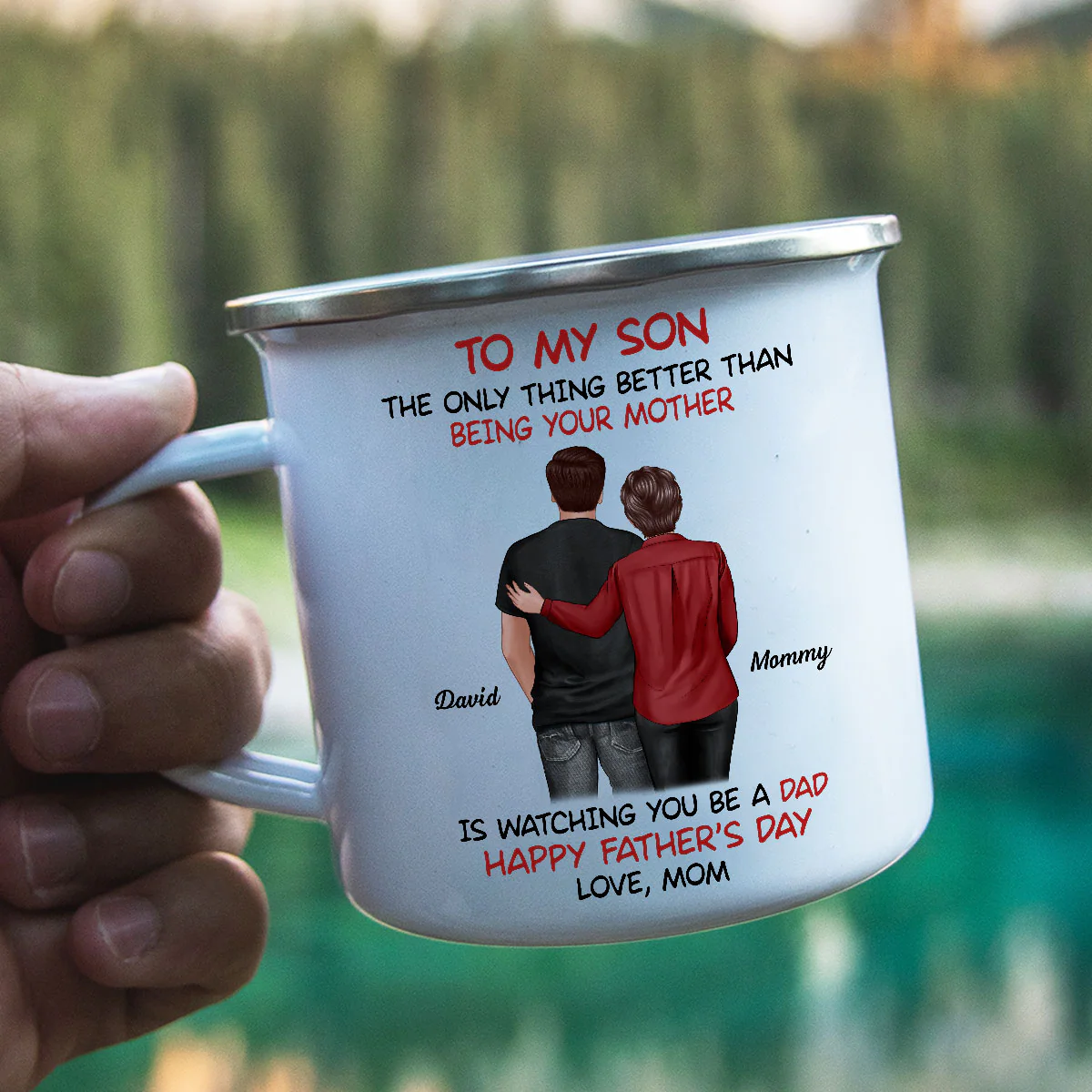 To My Son From Mom Happy Father‘s Day Back View Personalized Campfire Mug - Image 5