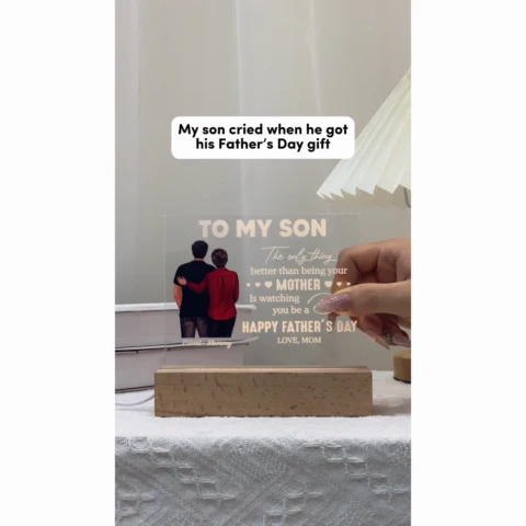From Mom To Son Happy Father's Day Personalized Acrylic Warm LED Night Light, Heartfelt Gift For Son - Image 2