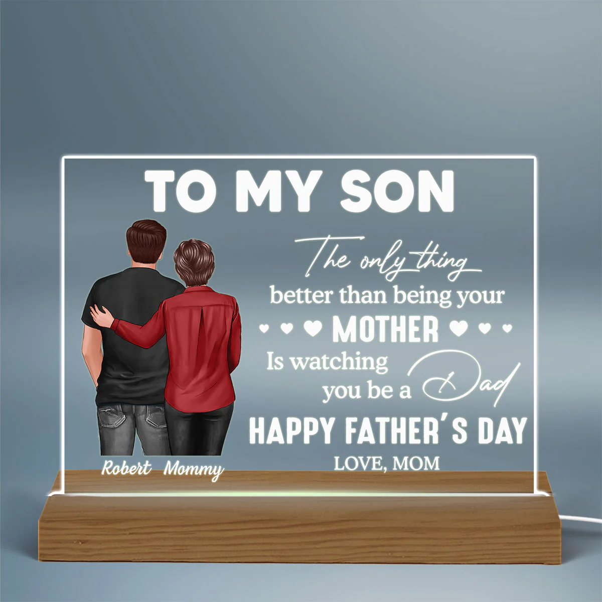 From Mom To Son Happy Father's Day Personalized Acrylic Warm LED Night Light, Heartfelt Gift For Son - Image 3