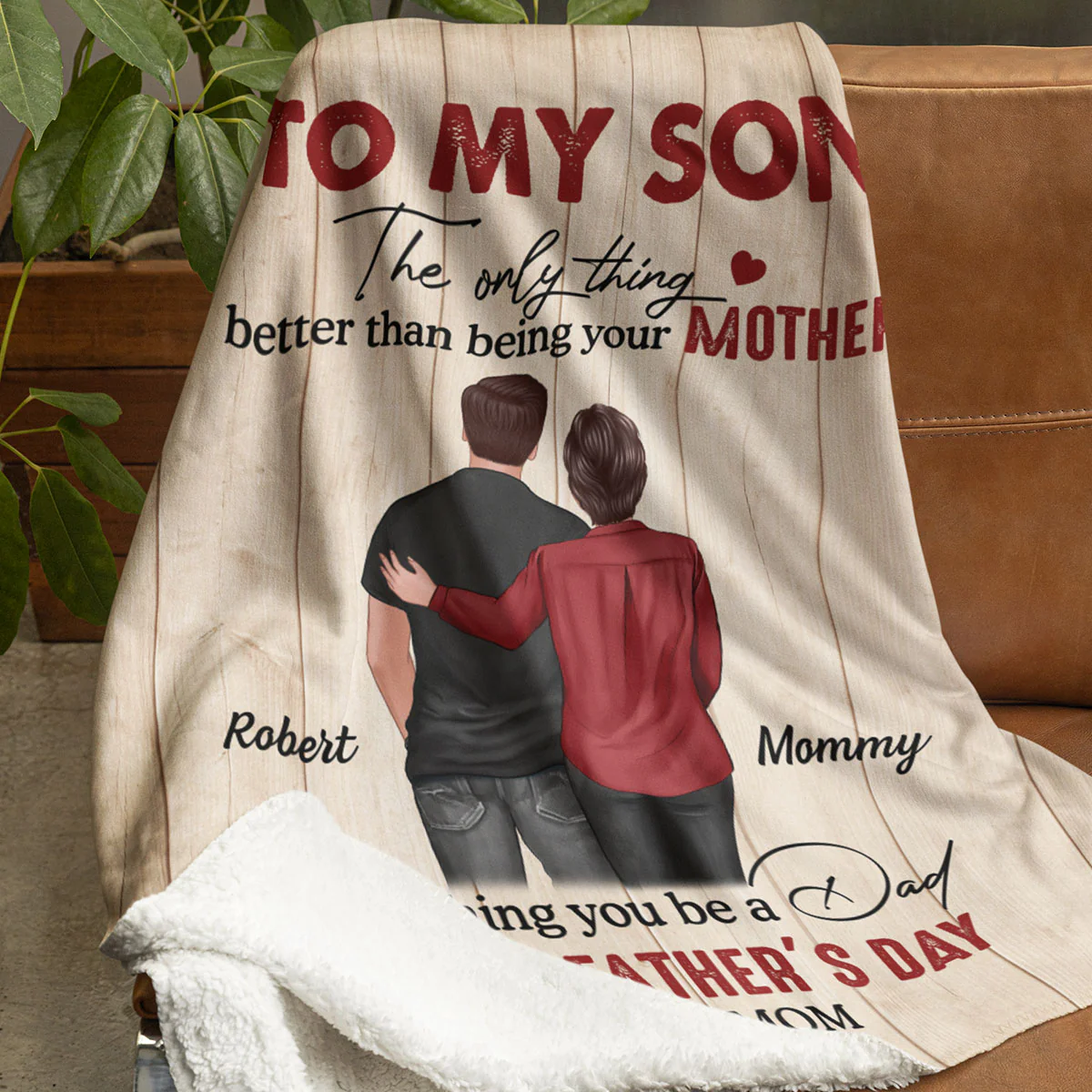 To My Son From Mom Happy Father‘s Day Back View Personalized Fleece Blanket - Image 6
