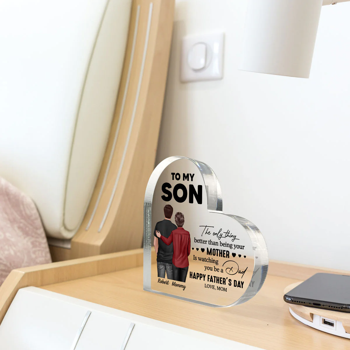 From Mom To Son Happy Father's Day Personalized Heart Acrylic Block Plaque, Heartfelt Father's Day Gift For Son - Image 8