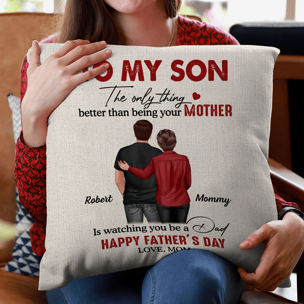 To My Son From Mom Happy Father‘s Day Back View Personalized Pillow (Insert Included) - Image 4