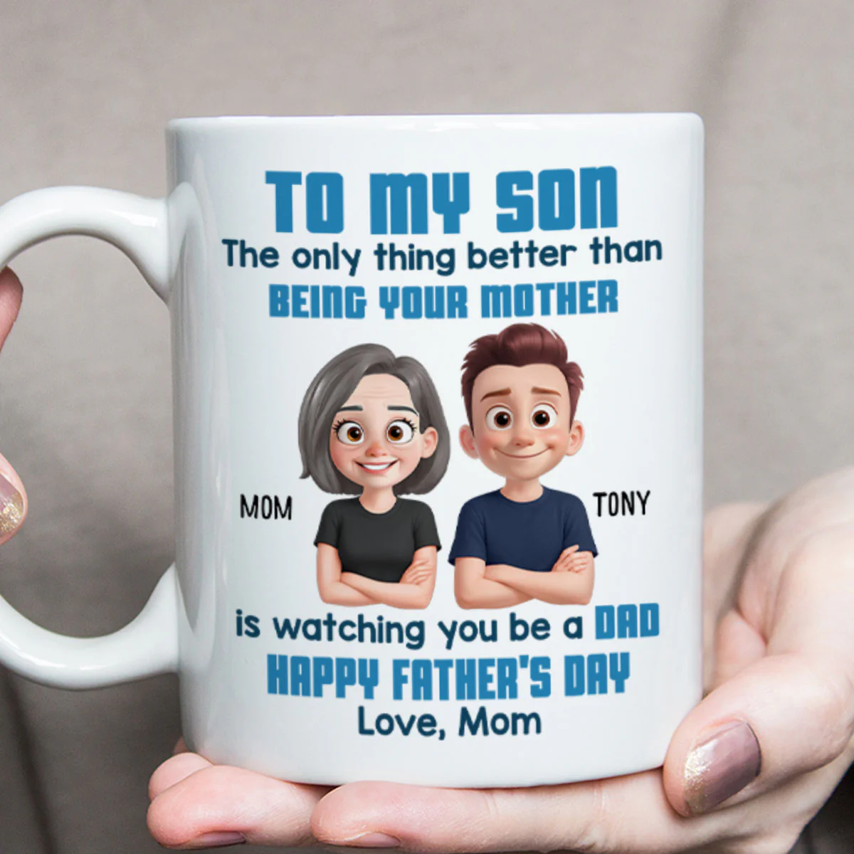 To My Son Happy Father's Day Cartoon Style Personalized Mug, Heartfelt Father's Day Gift For Son - Image 3
