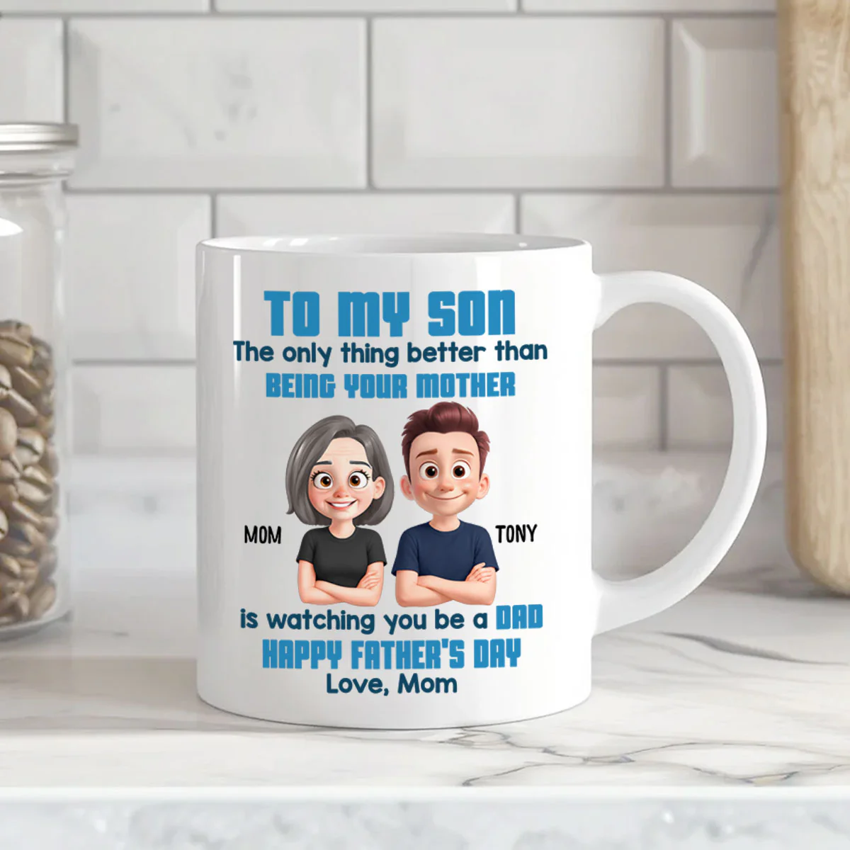 To My Son Happy Father's Day Cartoon Style Personalized Mug, Heartfelt Father's Day Gift For Son - Image 4