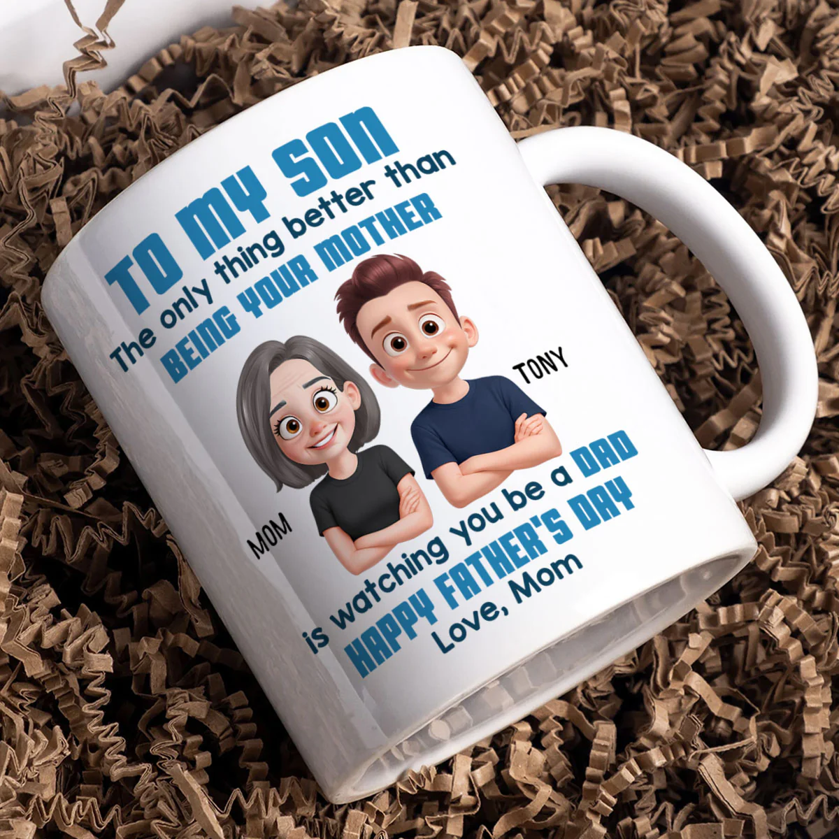 To My Son Happy Father's Day Cartoon Style Personalized Mug, Heartfelt Father's Day Gift For Son - Image 6