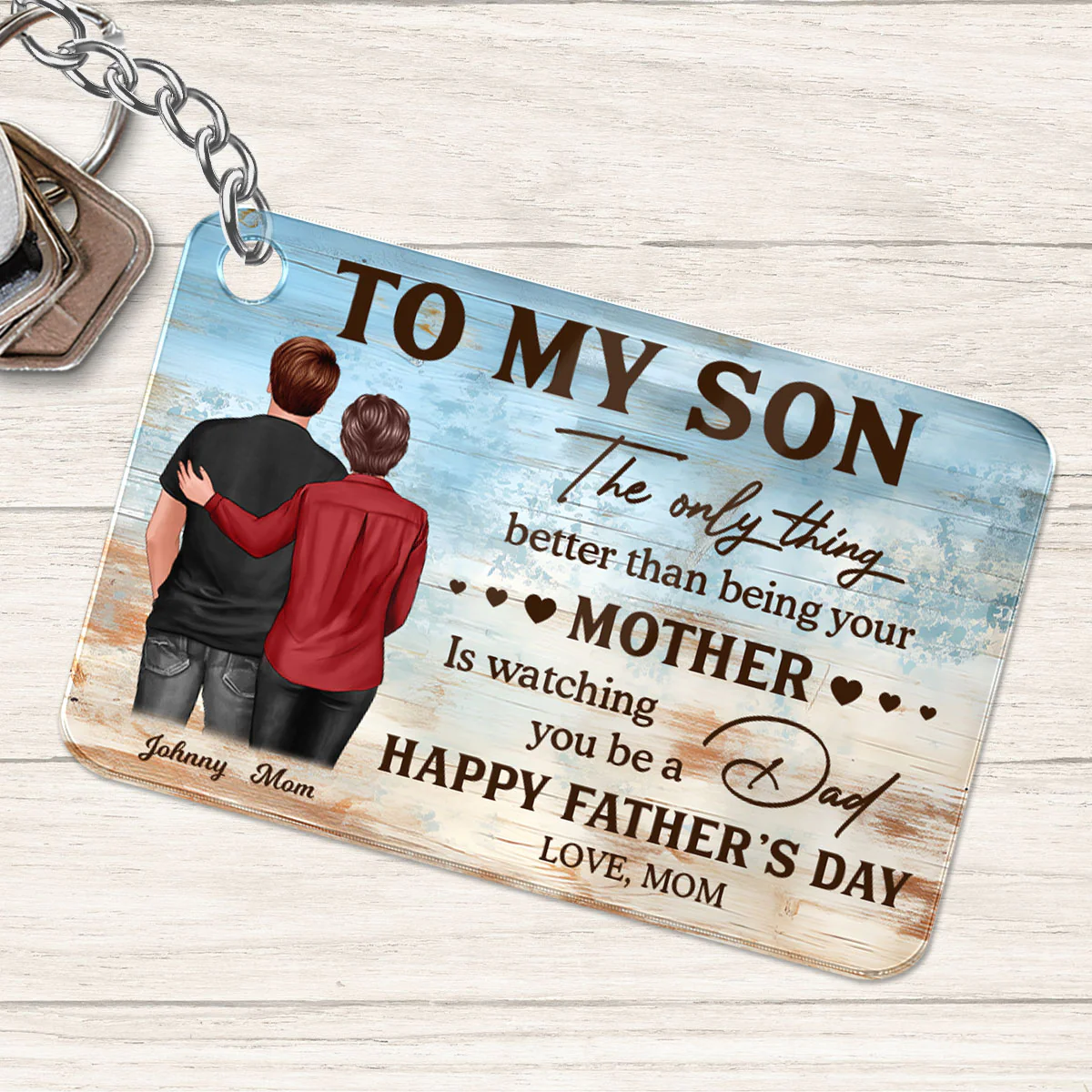 To My Son Happy Father's Day Personalized Acrylic Keychain, Gift For Son