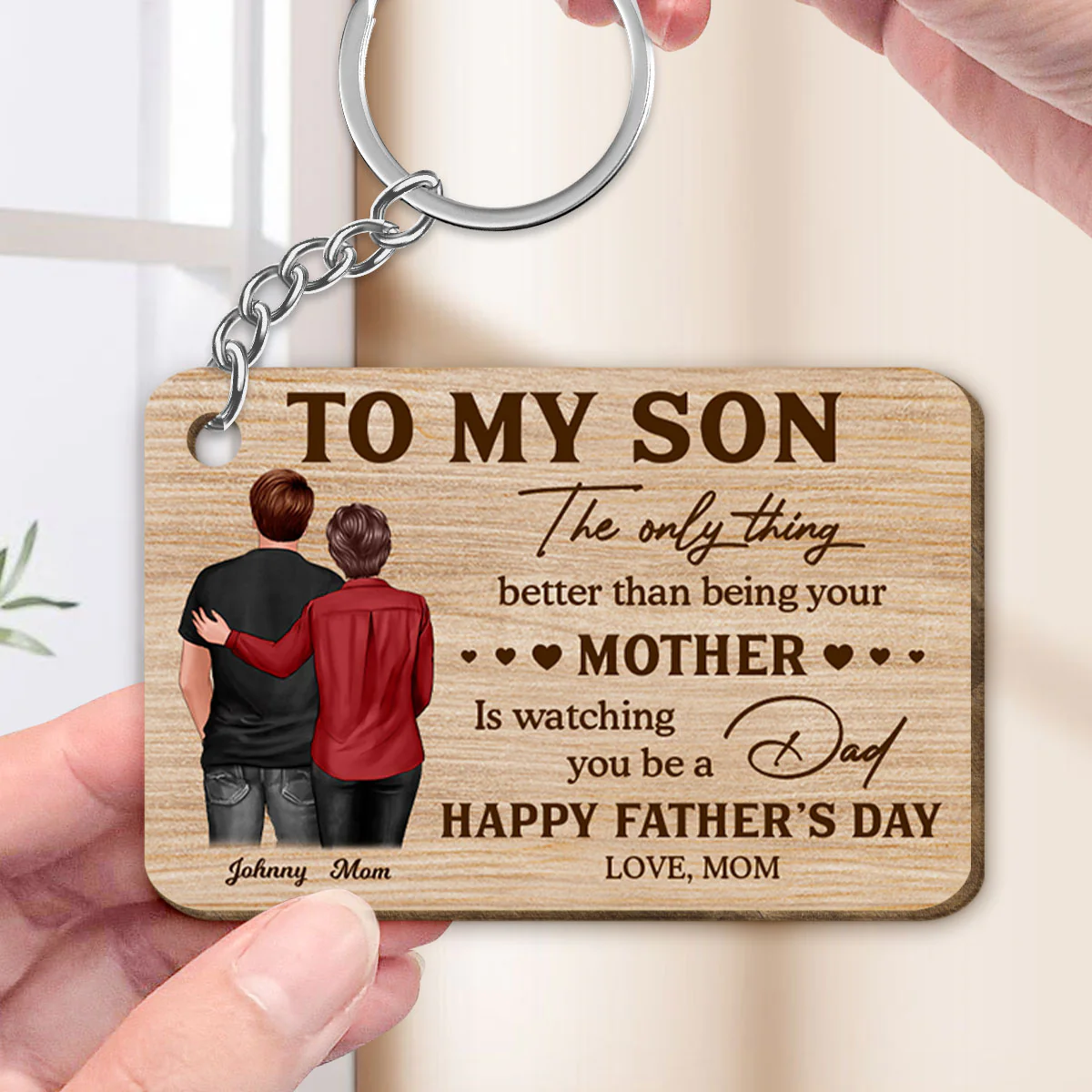 To My Son From Mom Personalized Wooden Keychain| Heartfelt Father's Day Gift For Son - Image 5