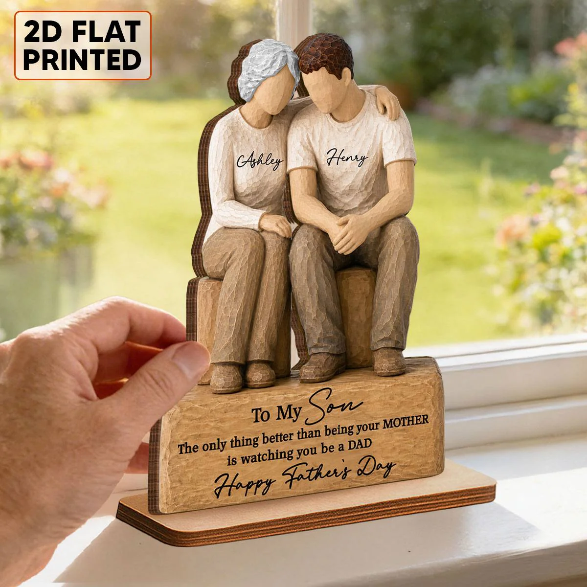 To My Son Watching You Be A Dad From Mom 2D Flat - Personalized 2-Layered Wooden Plaque - Gift For Son - Image 2