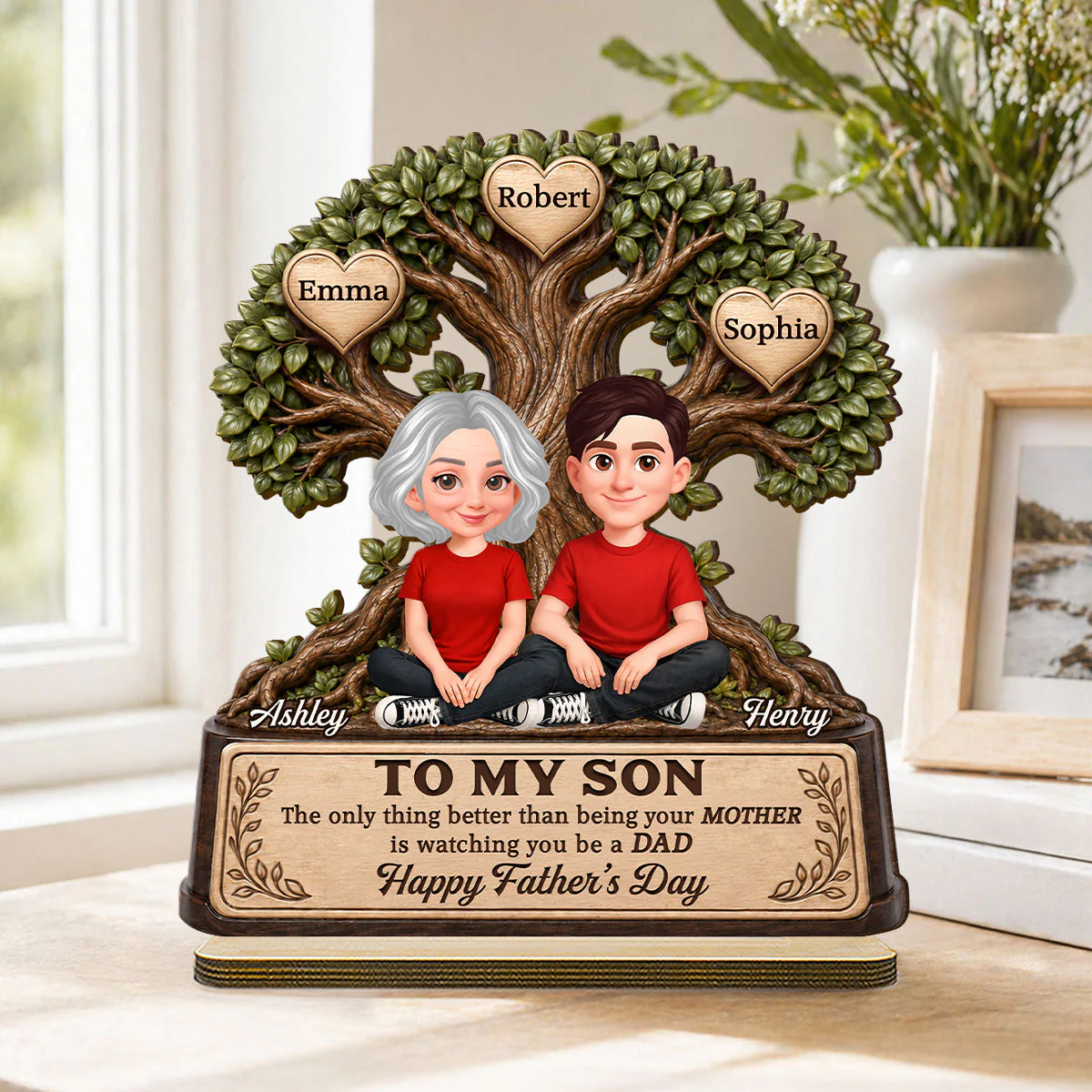 To My Son Watching You Be A Dad From Mom - Personalized 2-Layered Wooden Plaque - Gift For Son