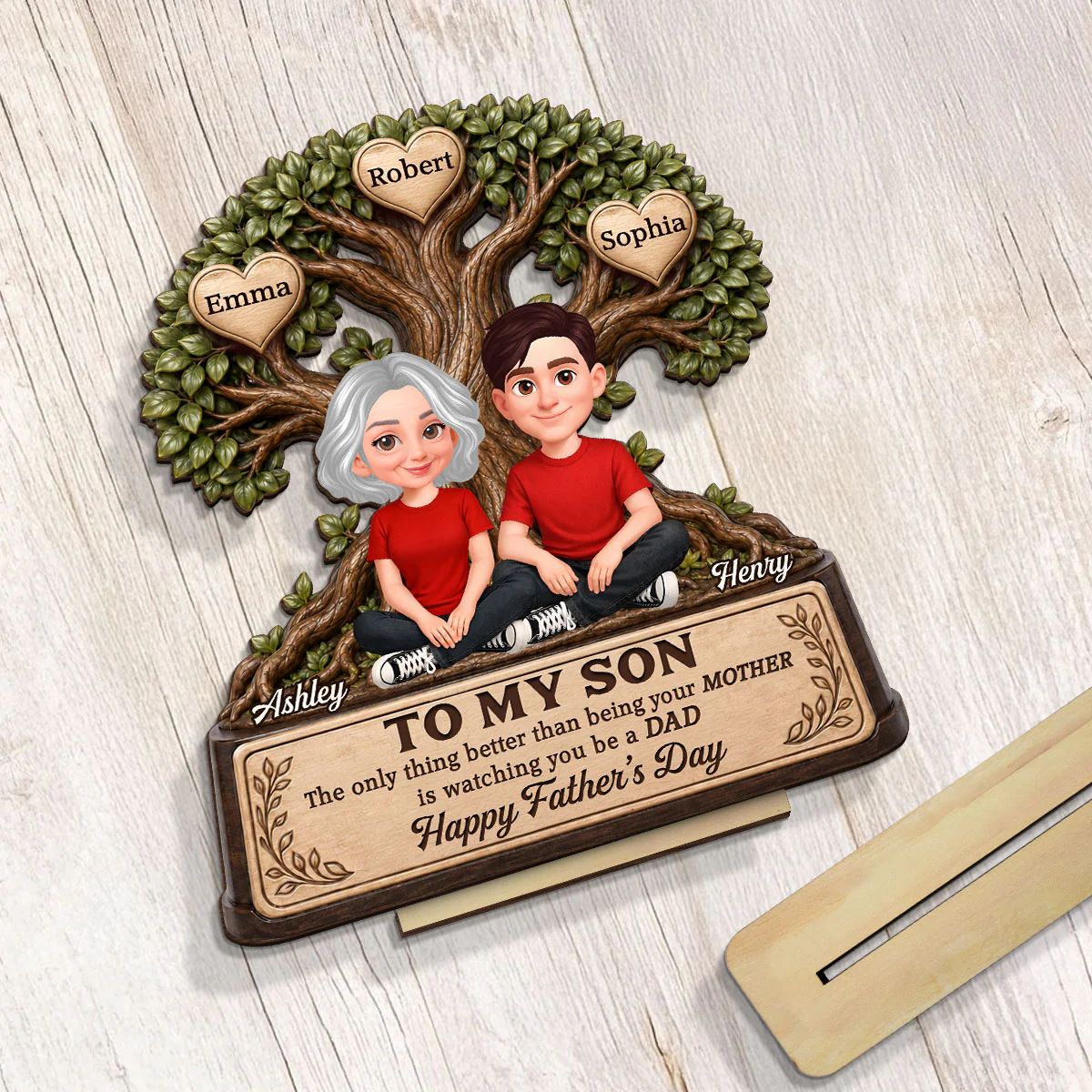 To My Son Watching You Be A Dad From Mom - Personalized 2-Layered Wooden Plaque - Gift For Son - Image 6