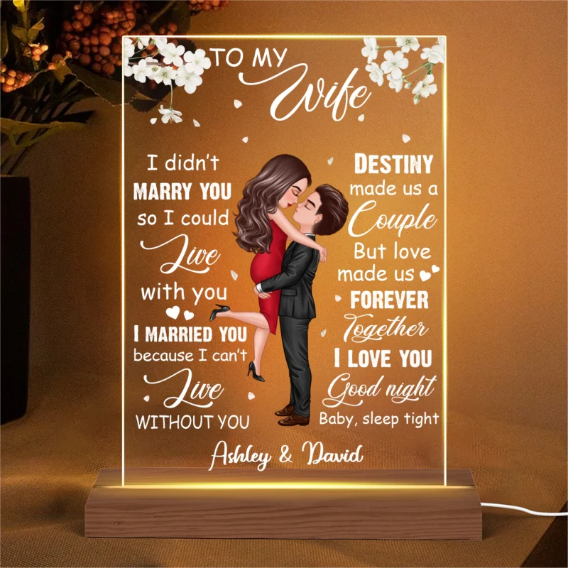 To My Wife Flower Hugging Couple Personalized Rectangle Acrylic LED Lamp Night Light - Image 4