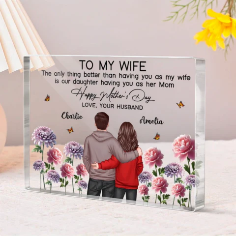 To My Wife From Husband Happy Mother's Day Birth Flower Personalized Acrylic Block Plaque - Image 2