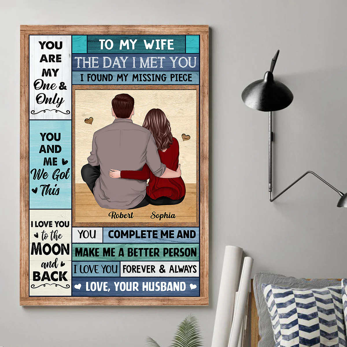 To My Wife Husband Couple Hugging Sitting Back View Personalized Vertical Poster - Image 2