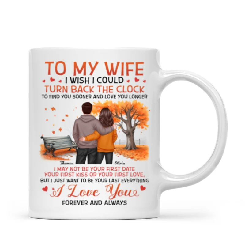 To My Wife Husband Couple Standing Back View Fall Season, Personalized Mug - Image 7