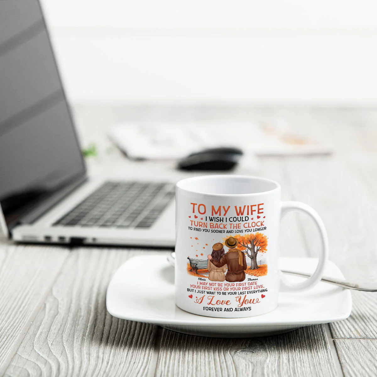 To My Wife Husband Fall Season Couple Sitting Back View Personalized Mug - Image 5