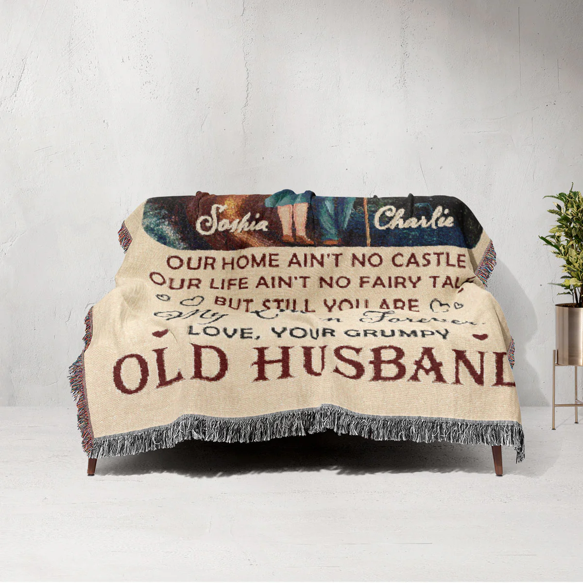To My Wife Husband Old Couple Walking Together Personalized Tapestry Woven Blanket - Image 4