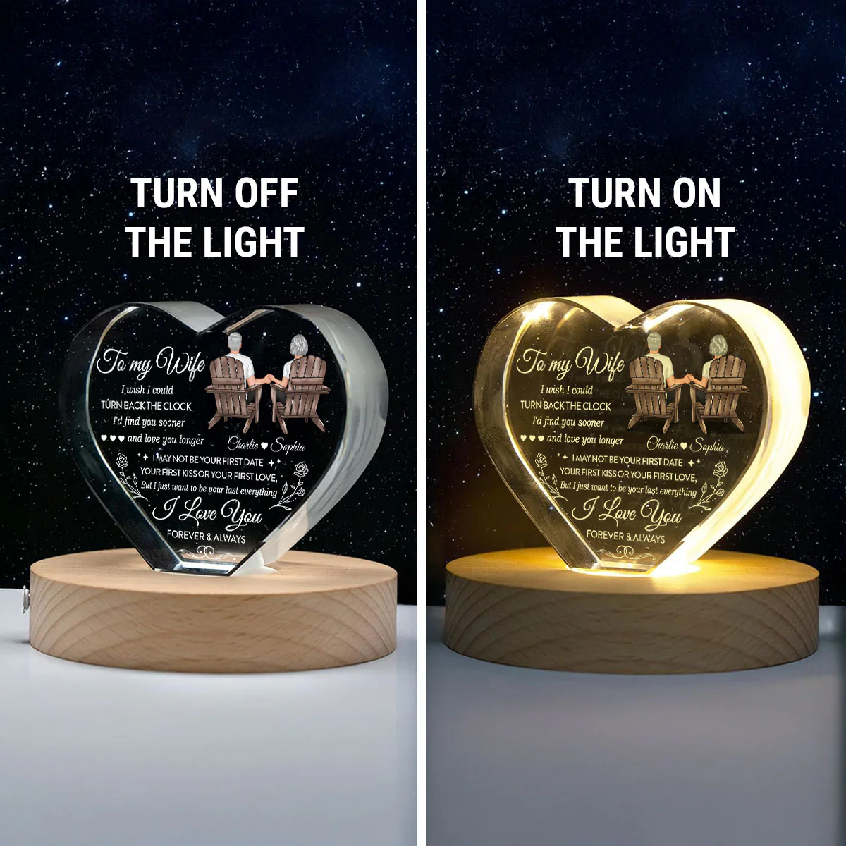 To My Wife I Wish I Could Turn Back The Clock Premium Crystal Heart LED, Heartfelt Personalized Couple Anniversary Gift For Couple, Last-minute Valentine's Gift For Her, For Wife, FREE DELIVERY - Image 13