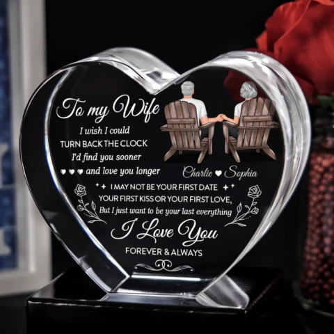 To My Wife I Wish I Could Turn Back The Clock Premium Crystal Heart LED, Heartfelt Personalized Couple Anniversary Gift For Couple, Last-minute Valentine's Gift For Her, For Wife, FREE DELIVERY - Image 2