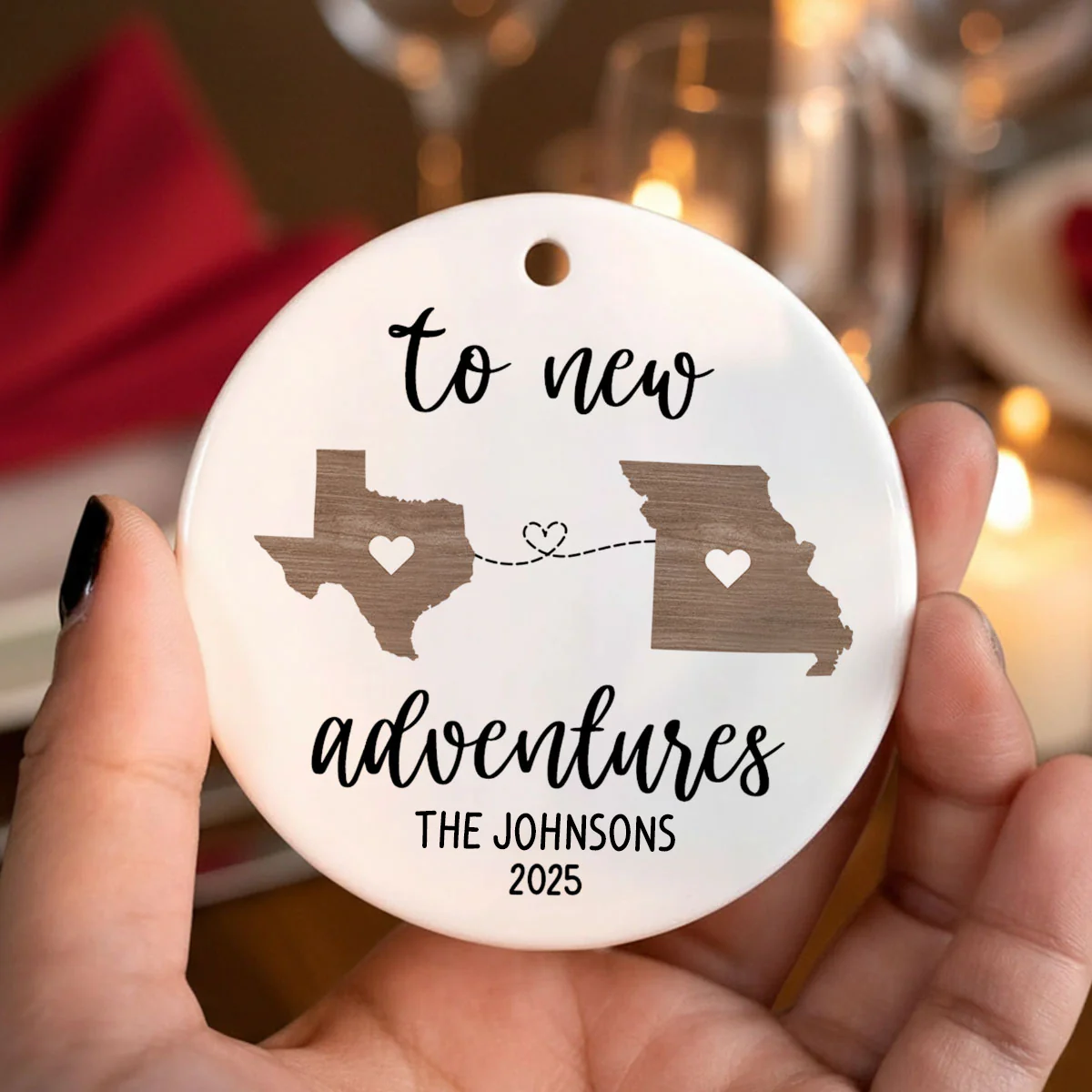 To New Adventures Cross Country Moving - Personalized Ceramic Ornament - Christmas Moving Away Gift - Image 5