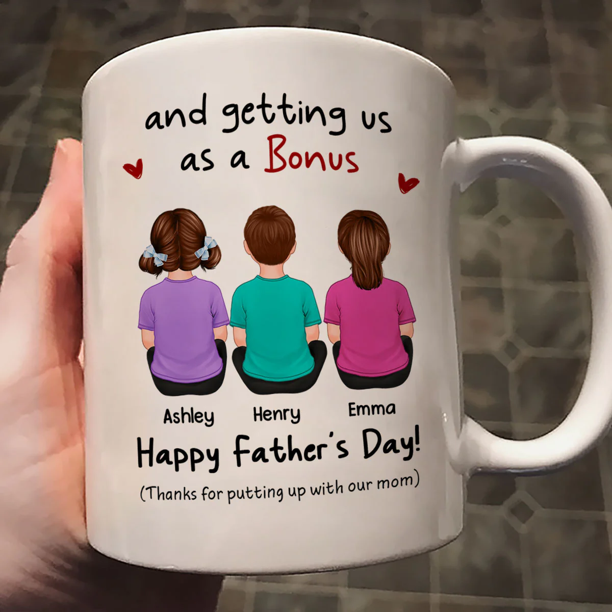 To Our Bonus Dad Funny Gift Personalized Mug, Gift For Bonus Dad - Image 4